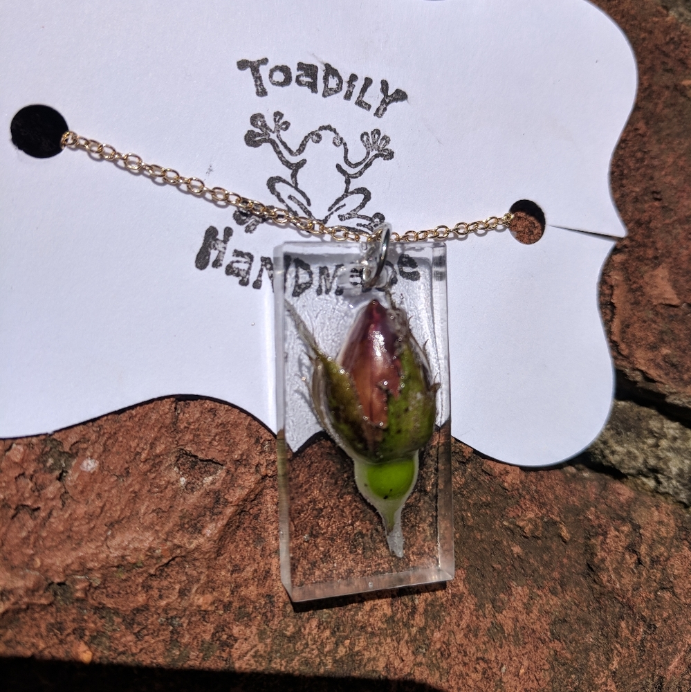 Handmade, Rose, gold colored necklace.